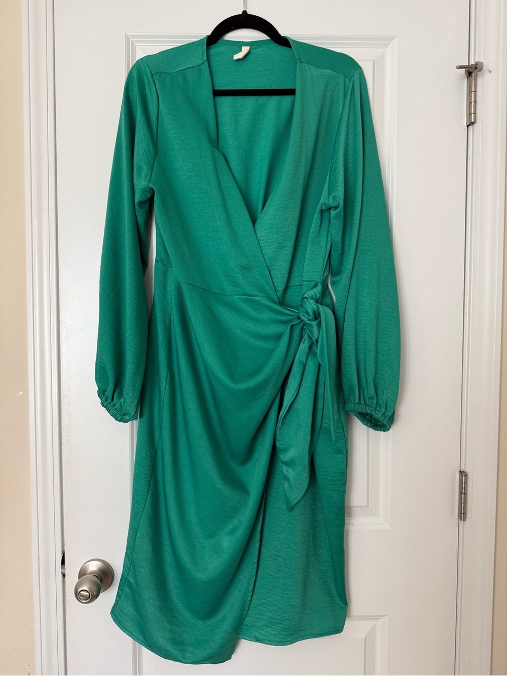 Tyche Emerald Green Wrap-Front Long Sleeve Midi Dress